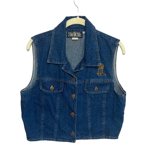 Switch USA Denim Embroidered Western Vest Vintage Women's Size 13 Button Front - Picture 1 of 5